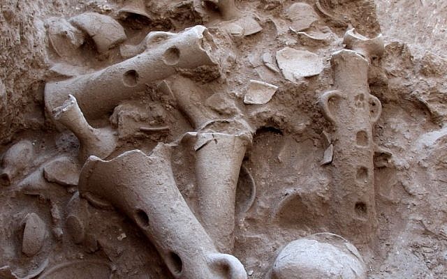 Clay vessels found at Tell el Qassis in the north of Israel (photo credit: courtesy of the Israel Antiquities Authority, Assaf Peretz /Flash90)