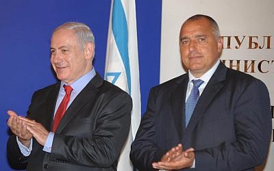 Benjamin Netanyahu (left) and Boyko Borisov at a meeting in Sofia, Bulgaria, July 2011 (photo credit: Moshe Milner / Flash90)