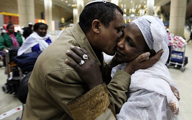 Newly arrived Ethiopian immigrants at Ben-Gurion International Airport, December 2011 (photo credit: Kobi Gideon/Flash90)