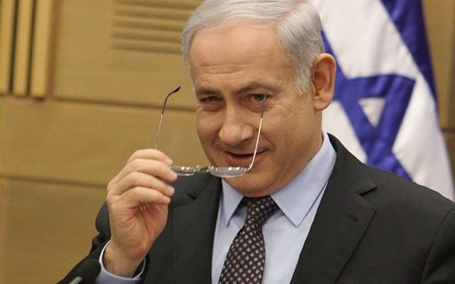 Netanyahu at the Likud meeting on Monday (photo credit: Miriam Alster / Flash90)