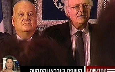 Salim Joubran, left, not singing on Tuesday. (photo credit: Screen capture, Channel 2) Salim Joubran, left, not singing on Tuesday. (photo credit: Screen capture, Channel 2)