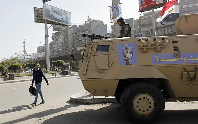 Illustrative photo of Egyptian security forces stationed in Cairo. (photo credit: Nasser Nasser/AP)