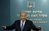 Prime Minister Benjamin Netanyahu speaks at a press conference in his office on Wednesday. (photo credit: AP/Bernat Armangue)