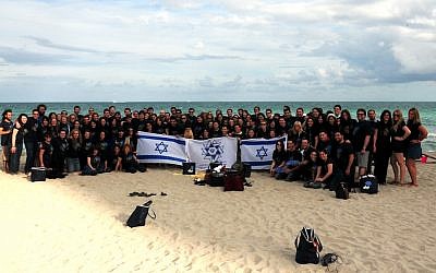 Participants at the 2012 Young Zionist Leadership Conference gather on the beach in Miami. (photo credit: WZO via JointMediaNews)