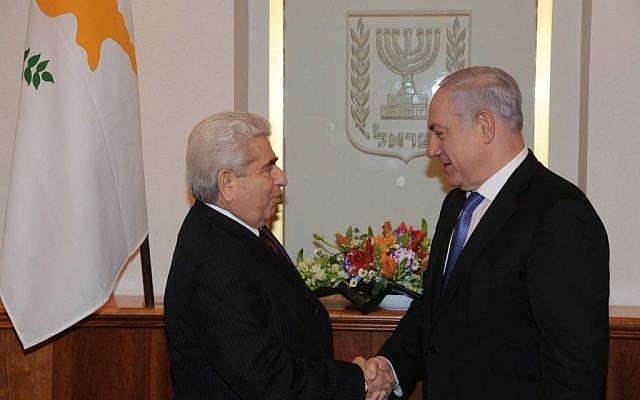 Benjamin Netanyahu met with Cyprus President Christofias Demetris last year in Jerusalem (photo credit: Amos Ben Gershom/GPO/Flash90) Benjamin Netanyahu met with Cyprus President Christofias Demetris last year in Jerusalem (photo credit: Amos Ben Gershom/GPO/Flash90)