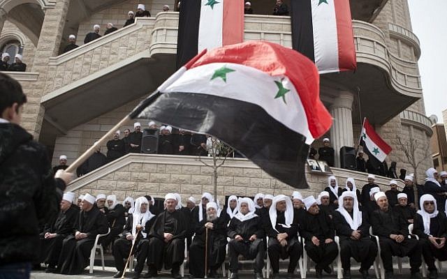 A pro-Assad rally in the northern Israeli Druze town of Majdal Shams in 2012 (photo credit: Matanya Tausig/Flash90) A pro-Assad rally in the northern Israeli Druze town of Majdal Shams in 2012 (photo credit: Matanya Tausig/Flash90)
