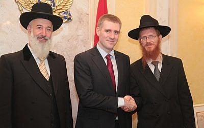 Israeli Chief Rabbi Yona Metzger, Montenegro Prime Minister Igor Lukšić and Chief Rabbi Yoel Kaplan in September 2011 (photo credit: Meir Alfasi) Israeli Chief Rabbi Yona Metzger, Montenegro Prime Minister Igor Lukšić and Chief Rabbi Yoel Kaplan in September 2011 (photo credit: Meir Alfasi)