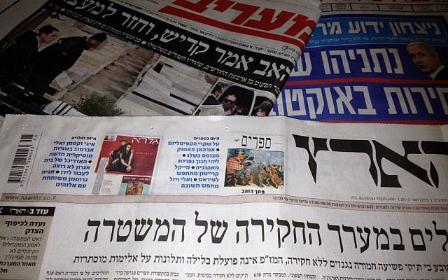 Newspapers February 1 (Photo credit: Joshua Davidovich / Times of Israel)