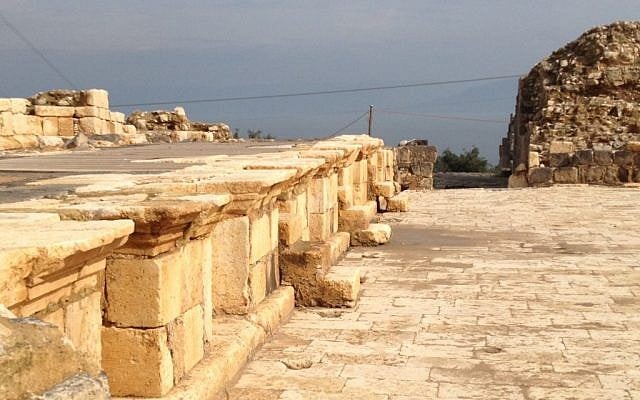 The stage of the newly excavated Roman theater at Tiberias. The theater, which seated 7,000, was one feature of the Roman metropolis built here two millennia ago. (photo credit: Matti Friedman/The Times of Israel)