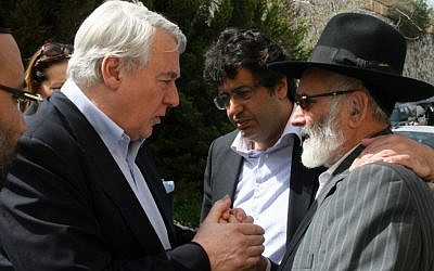 French MP Claude Goasguen, left, meeting with Shlomo Sandler on Monday. (photo credit: Daniel Cohen/Israel Sun)