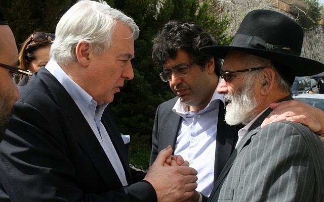 French MP Claude Goasguen, left, meeting with Shlomo Sandler on Monday. (photo credit: Daniel Cohen/Israel Sun)