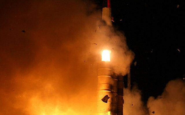 An Israeli Arrow missile being tested in June 2012 (photo credit: Nati Shohat/Flash90)