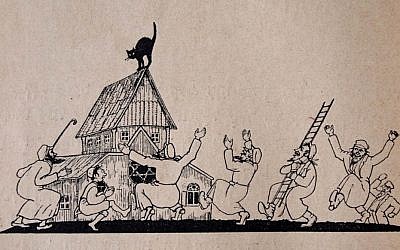 The Chelm stories, usually seen as an expression of an authentic Jewish folk tradition, have more complicated origins. (photo credit: Illustration from F. Halperin's 'Khakhme Khelm,' Warsaw 1926.)