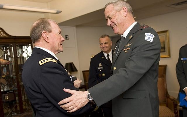 Chief of Staff Maj. Gen. Benny Gantz and US Chairman of the Joint Chiefs Gen. Martin Dempsey, March 2012. (photo credit: IDF Spokesperson)