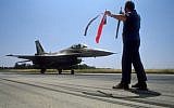 An Israeli F-16 fighter jet prepares to take off. Because why not. (photo credit: Shaul Shwartz/Flash90)