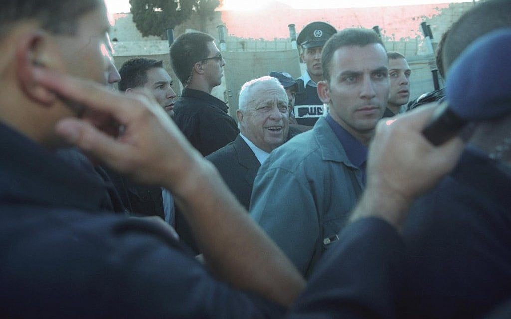 Ariel Sharon on the Temple Mount, September 28, 2000 (photo credit: Flash90)