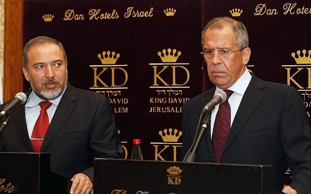 Russian Foreign Minister Sergey Lavrov (right) with his Israeli counterpart, Avigdor Liberman, in Jerusalem during a 2010 meeting (photo credit: Miriam Alster/Flash90) Russian Foreign Minister Sergey Lavrov (right) with his Israeli counterpart, Avigdor Liberman, in Jerusalem during a 2010 meeting (photo credit: Miriam Alster/Flash90)