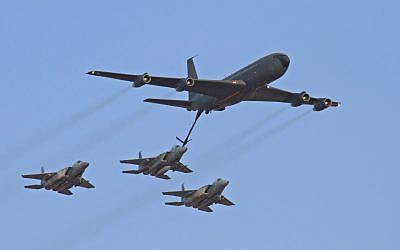 F-15 jets being refueled in the air. (photo credit: Ofer Zidon/Flash90)