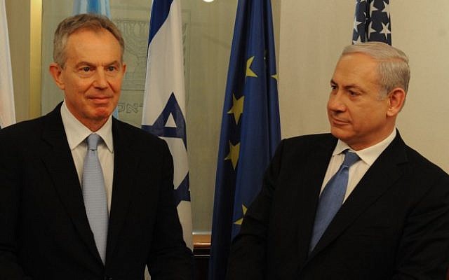 Prime Minister Benjamin Netanyahu with Middle East Quartet Envoy and former British prime minister Tony Blair in Jerusalem, in February 2012 (photo credit: Moshe Milner/GPO/Flash90) Prime Minister Benjamin Netanyahu with Middle East Quartet Envoy and former British prime minister Tony Blair in Jerusalem, in February 2012 (photo credit: Moshe Milner/GPO/Flash90)