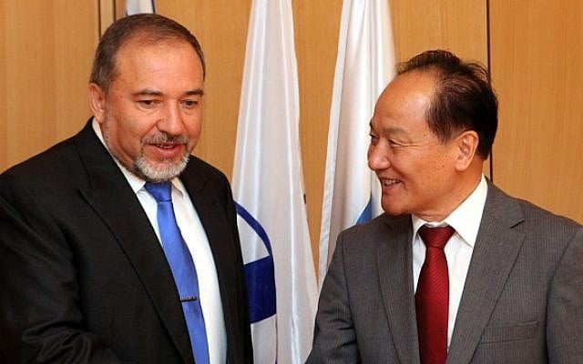Chinese envoy to the Middle East Wy Sike meets with Israeli Foreign Minister Avigdor Lieberman in March (photo credit: Yossi Zamir/Flash 90) Chinese envoy to the Middle East Wy Sike meets with Israeli Foreign Minister Avigdor Lieberman in March (photo credit: Yossi Zamir/Flash 90)