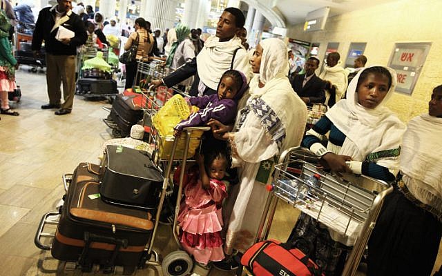 Newly arrived Ethiopian immigrants at Ben Gurion International Airport (photo credit: Kobi Gideon/Flash90)