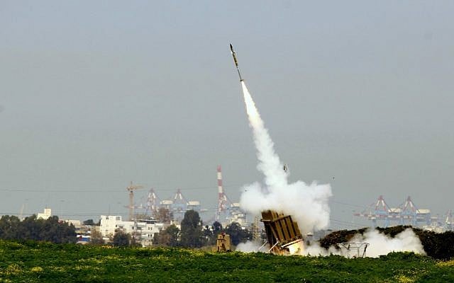 The Iron Dome system in action near Ashdod (photo credit: Flash90)