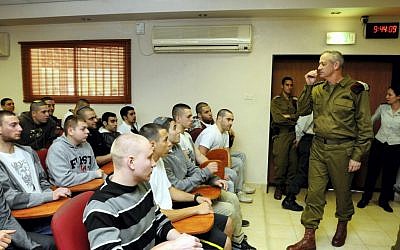IDF Chief of General Staff Benny Gantz speaks with new recruits to the Kfir Brigade on Tuesday. (photo credit: Yossi Zeliger/Flash90)