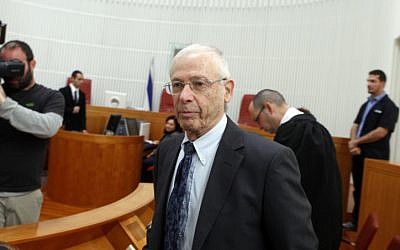 Minister Benny Begin before the Supreme Court hearing on the fate of the Migron outpost (photo credit: Uri Lenz/Flash90)