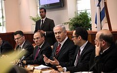 Prime Minister Benjamin Netanyahu attends the weekly cabinet meeting on Sunday (photo credit: Yossi Zamir/Flash90)