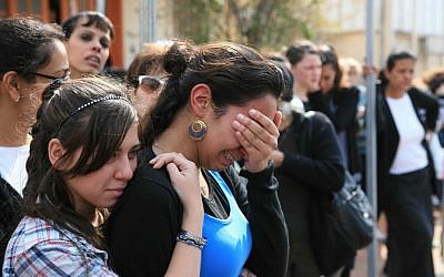 Mourners at the funeral for the Shire family (photo credit: Yehoshua Yosef/Flash90)