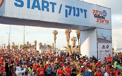 The start of the Tel Aviv Marathon, 2012 (photo credit: Gideon Markowicz/Flash90)