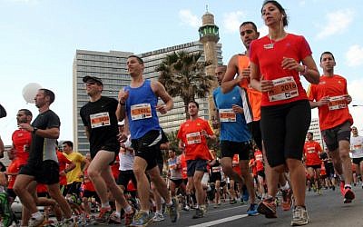 Runners in the Tel Aviv Gillette Marathon, April 2012 (photo credit: Roni Schutzer/Flash 90)