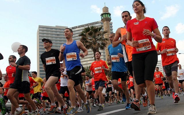 Runners in the Tel Aviv Gillette Marathon, April 2012 (photo credit: Roni Schutzer/Flash 90)
