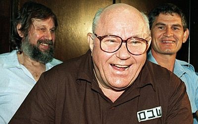 John Demjanjuk laughs in Israel's Supreme Court in Jerusalem, June 3, 1992. (photo credit: AP Photo/Nati Harnik, File)