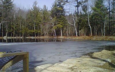 Ice partially covers the surface of the body of the former 'Jew Pond' in Mont Vernon, New Hampshire (photo credit:AP/Garrett Brnger)