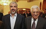 Hamas leader Khaled Mashaal, left, with Palestinian Authority President Mahmoud Abbas. (AP)