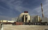 Illustrative: The existing nuclear facility in Bushehr province, Iran (photo credit: AP/Mehr News Agency/Majid Asgaripour/File)