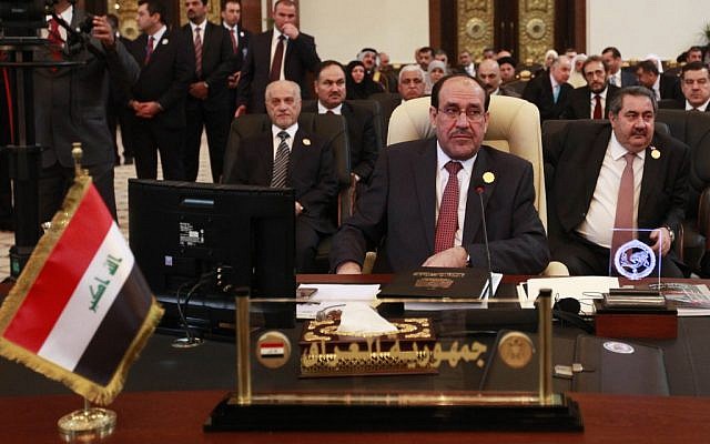Iraqi prime minister Nuri Al-Maliki at the Baghdad Summit on Thursday (photo credit: AP/Karim Kadim) Iraqi prime minister Nuri Al-Maliki at the Baghdad Summit on Thursday (photo credit: AP/Karim Kadim)