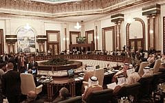 Foreign ministers of the 22-member Arab League meeting in March in Baghdad, Iraq (photo credit: AP/Karim Kadim)