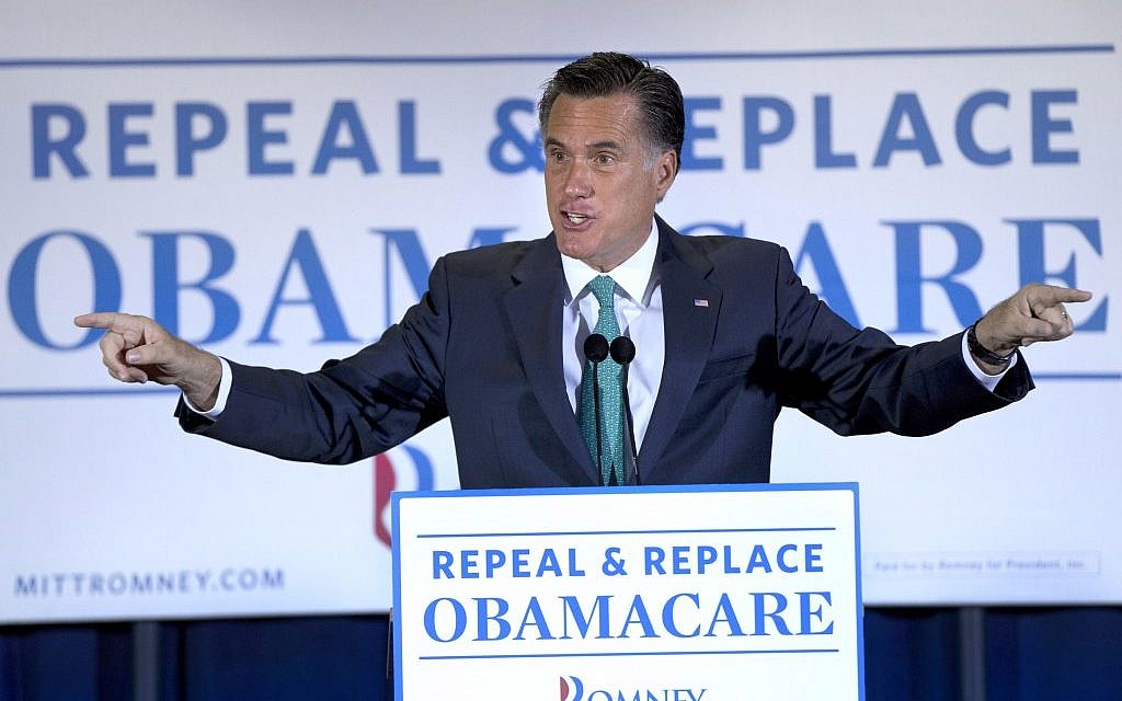 Mitt Romney speaks in San Diego, California. (photo credit: AP/Steven Senne)