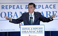 Mitt Romney speaks in San Diego, California. (photo credit: AP/Steven Senne)
