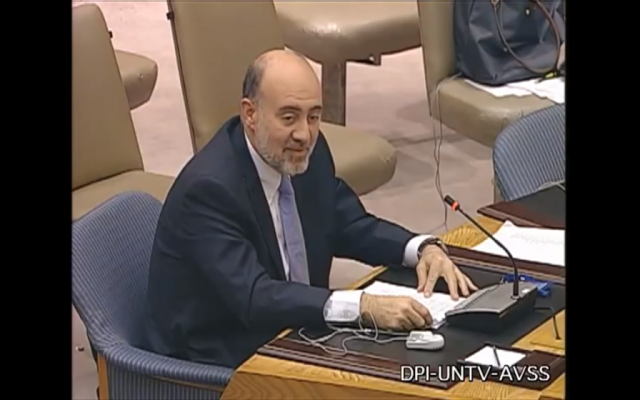 Image capture of Israeli UN Ambassador Ron Prosor.