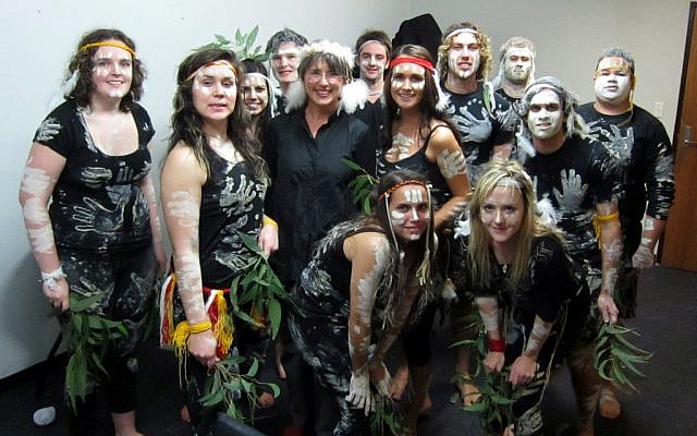 Shalom Indigenous students with Prof. Lisa Jackson Pulver at an art exhibit on indigenous cultures that benefits the scholarship fund. (Photo credit: Courtesy) Shalom Indigenous students with Prof. Lisa Jackson Pulver at an art exhibit on indigenous cultures that benefits the scholarship fund. (Photo credit: Courtesy)