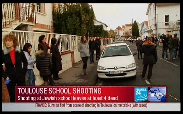 People outside the school after the shooting (screen capture, France 24)