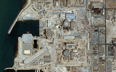 This July 6, 2002 file satellite image taken by QuickBird satellite, shows the Bushehr nuclear power plant, dome in top center, 750 miles southwest of Tehran. (photo credit: AP Photo/Digitalglobe, File)