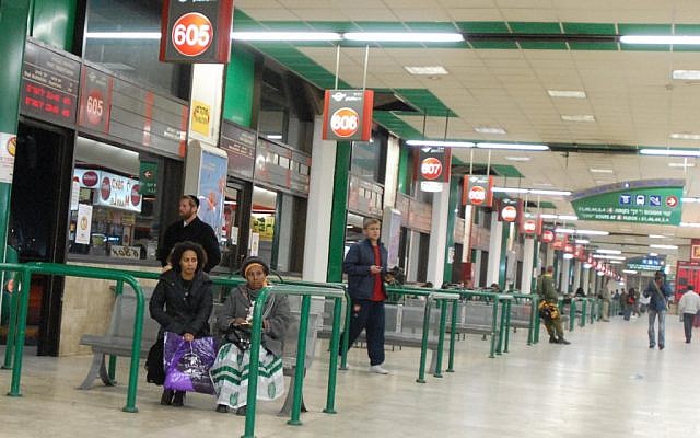 The departures platform at the Tel Aviv bus station (photo credit: Gili Yaari/Flash90)