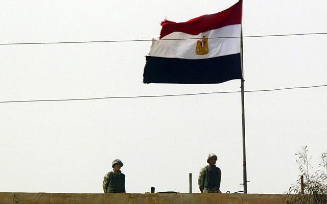 Egyptian soldiers at the Rafah border crossing (photo credit: Abed Rahim Khatib/Flash 90)