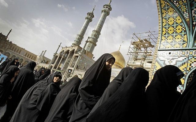 Iranian women queue to cast their ballot for the parliamentary elections at Masoumeh shrine in the city of Qom, Iran, on Friday, March 2, 2012 (photo credit: AP/Kamran Jebreili)