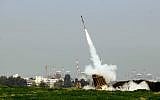 An Iron Dome battery shooting a missile interceptor near Ashdod. (Flash90)
