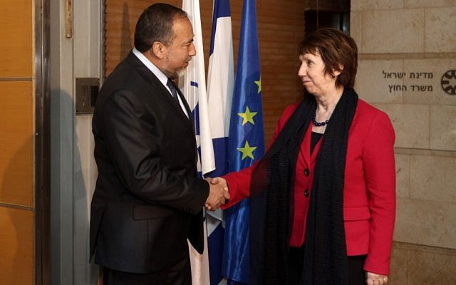 Foreign Minister Avigdor Lieberman meets with Catherine Ashton, High Representative for Foreign Affairs and Security Policy of the European Union, in Jerusalem in January (photo credit: Kobi Gideon/Flash90) Foreign Minister Avigdor Lieberman meets with Catherine Ashton, High Representative for Foreign Affairs and Security Policy of the European Union, in Jerusalem in January (photo credit: Kobi Gideon/Flash90)